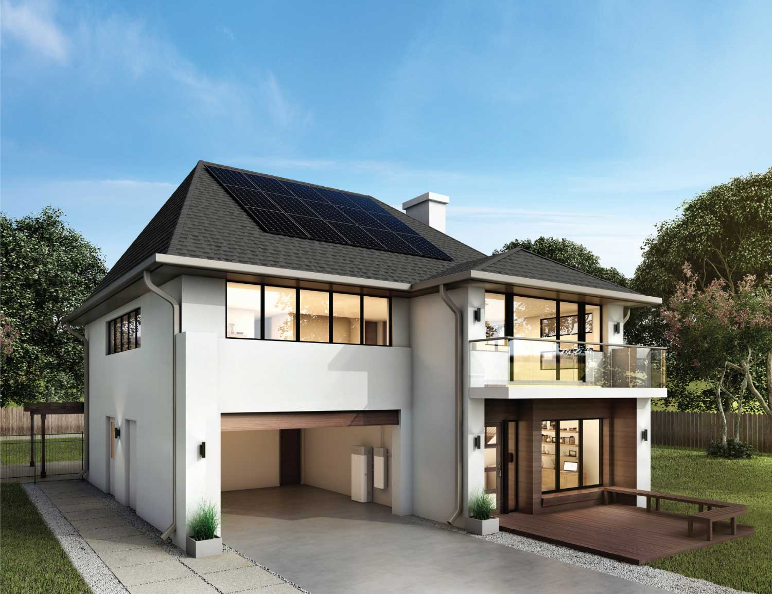 Solar energy collection with SunPower by Custom Energy on a roof of a beautiful home.